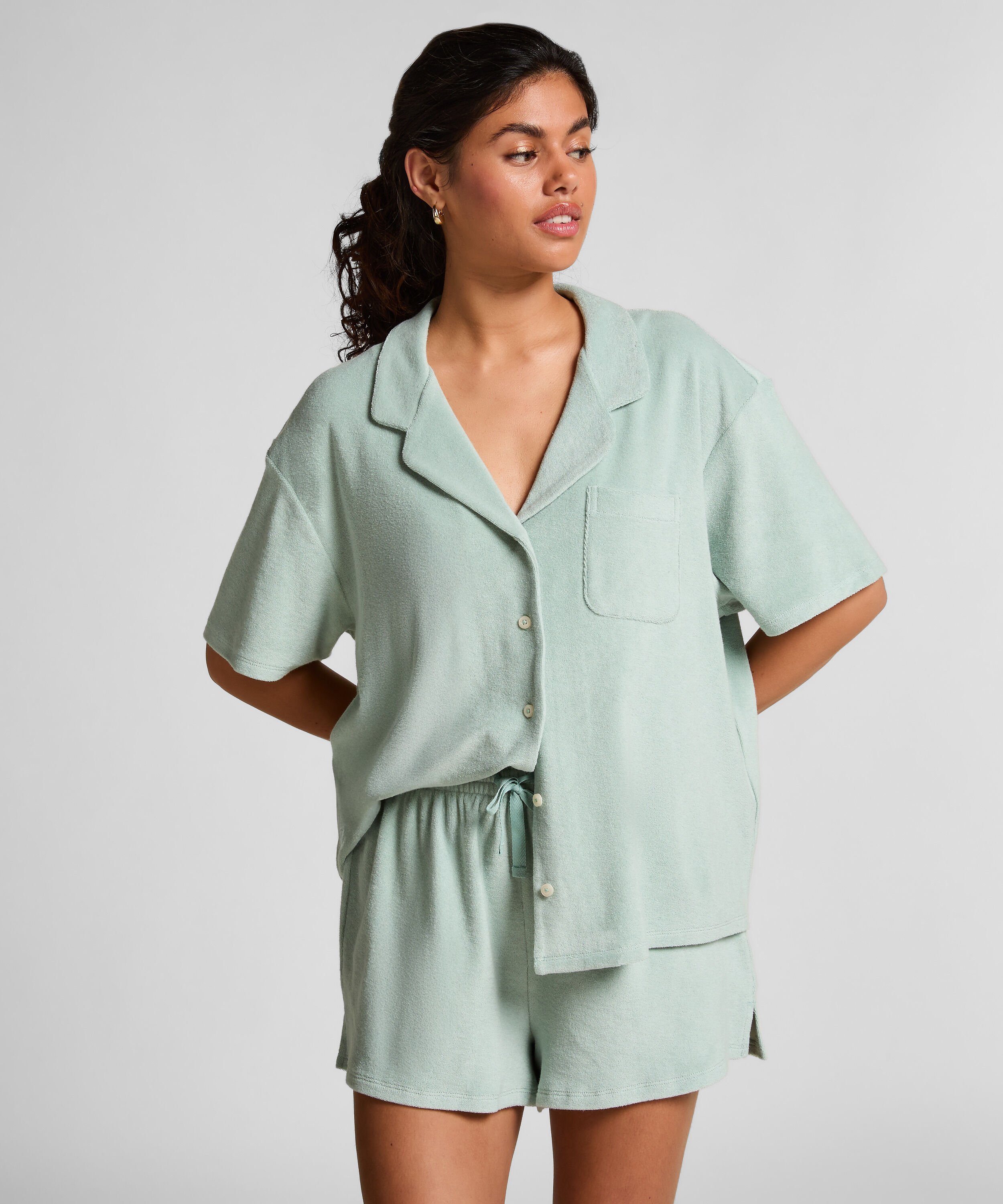 Shorts mit Handtuch-Textur, Gr&uuml;n