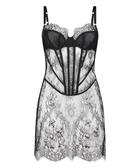 Slipdress Lace Camille, Schwarz