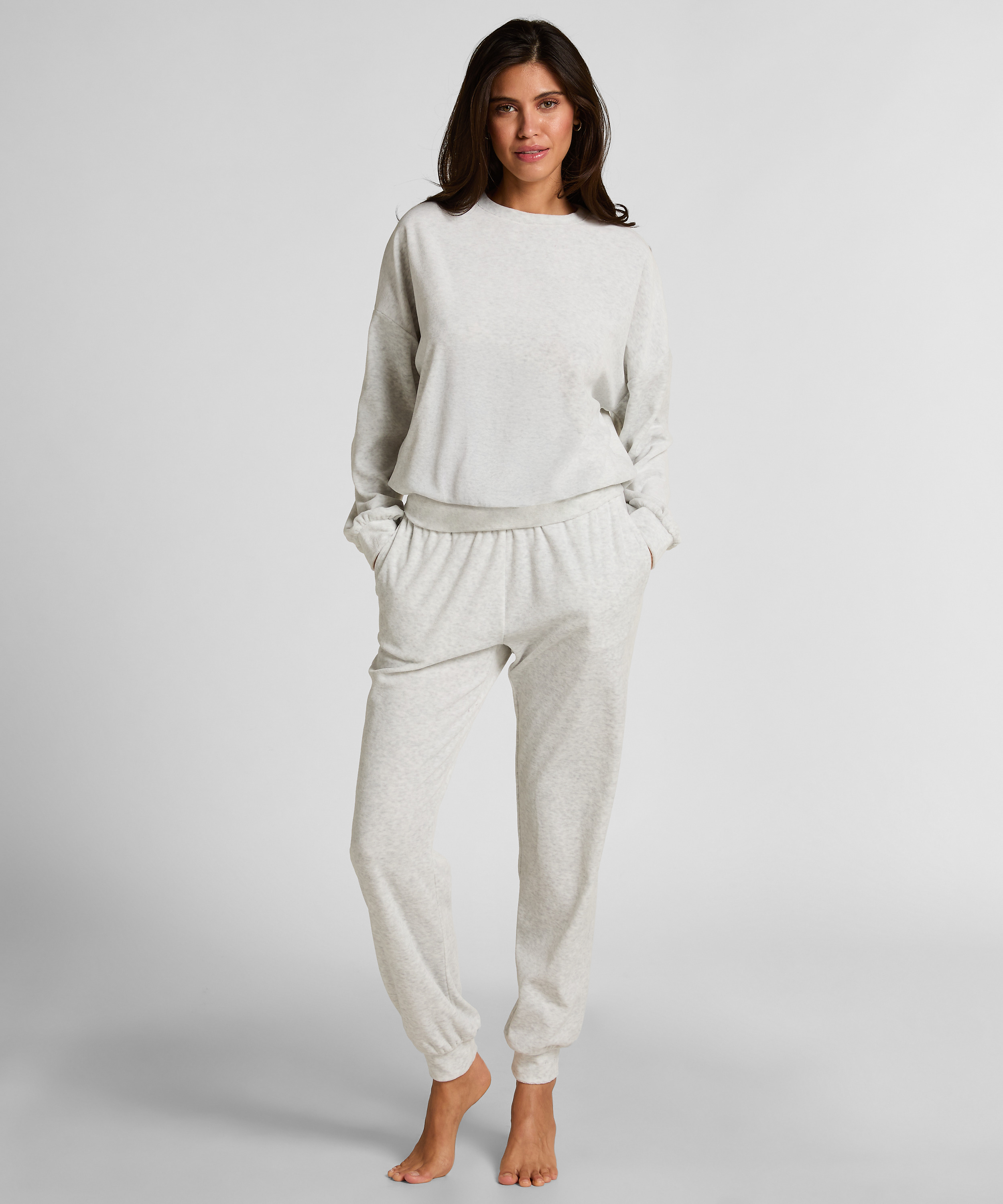 Jogging en velours, Gris, main