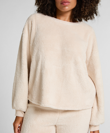 Top à manches longues Fluffy Fleece, Beige