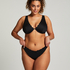 Bikini Slip mit hohem Beinausschnitt Scallop, Schwarz