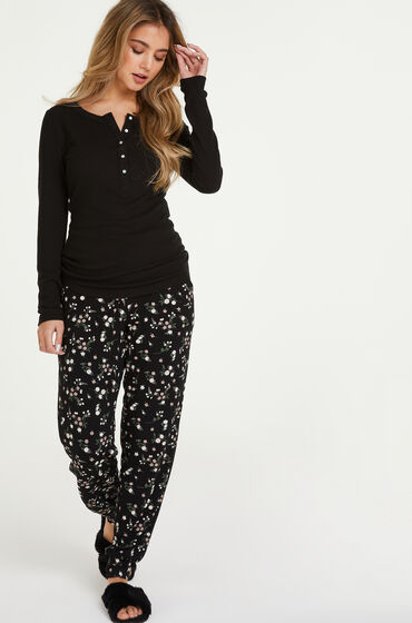 Hunkemöller Pantalon de pyjama jersey Ditzy Floral Noir