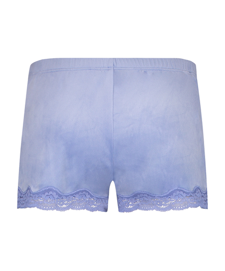 Shorts aus Velours mit Spitze, Blau