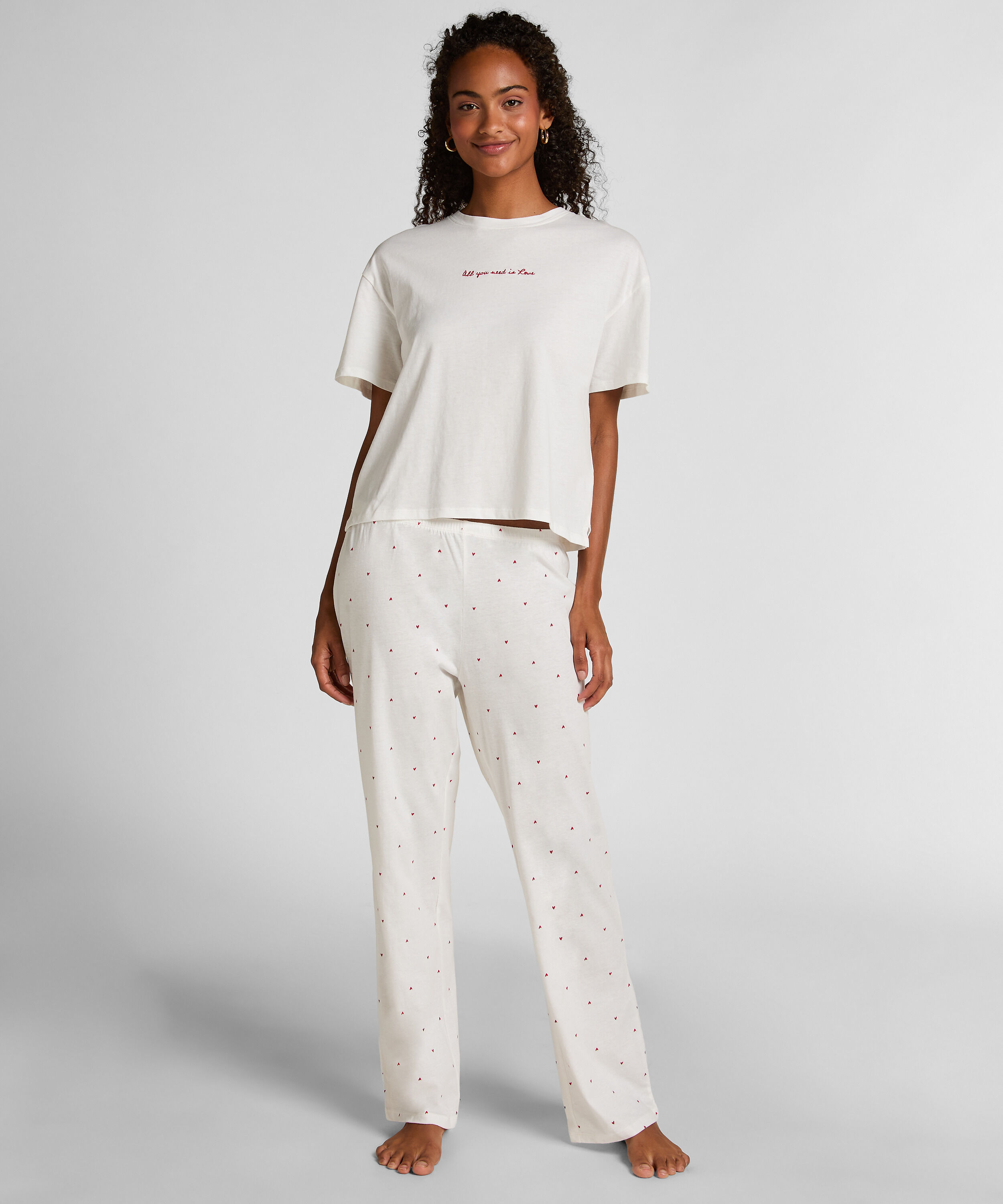 Pyjamaset Baumwolle bedruckt, Weiß Pyjamaset Baumwolle bedruckt, Weiß