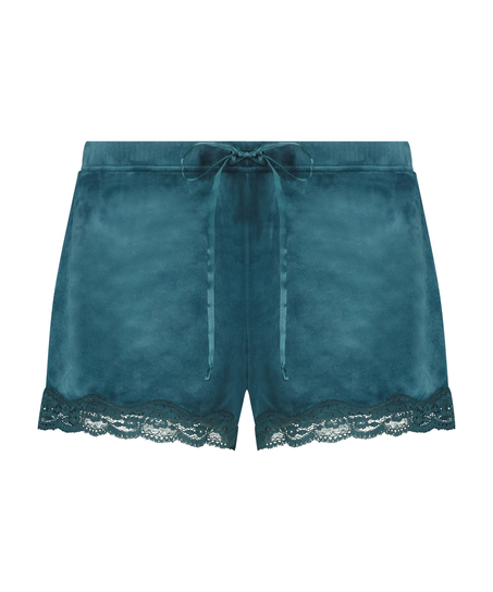 Shorts aus Velours mit Spitze, Blau