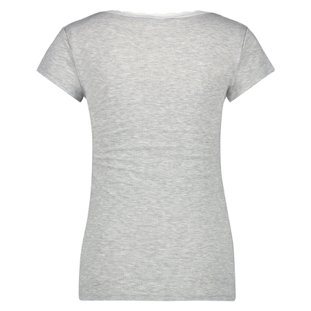Kurzarm-Top, Rib V-Neck, Grau