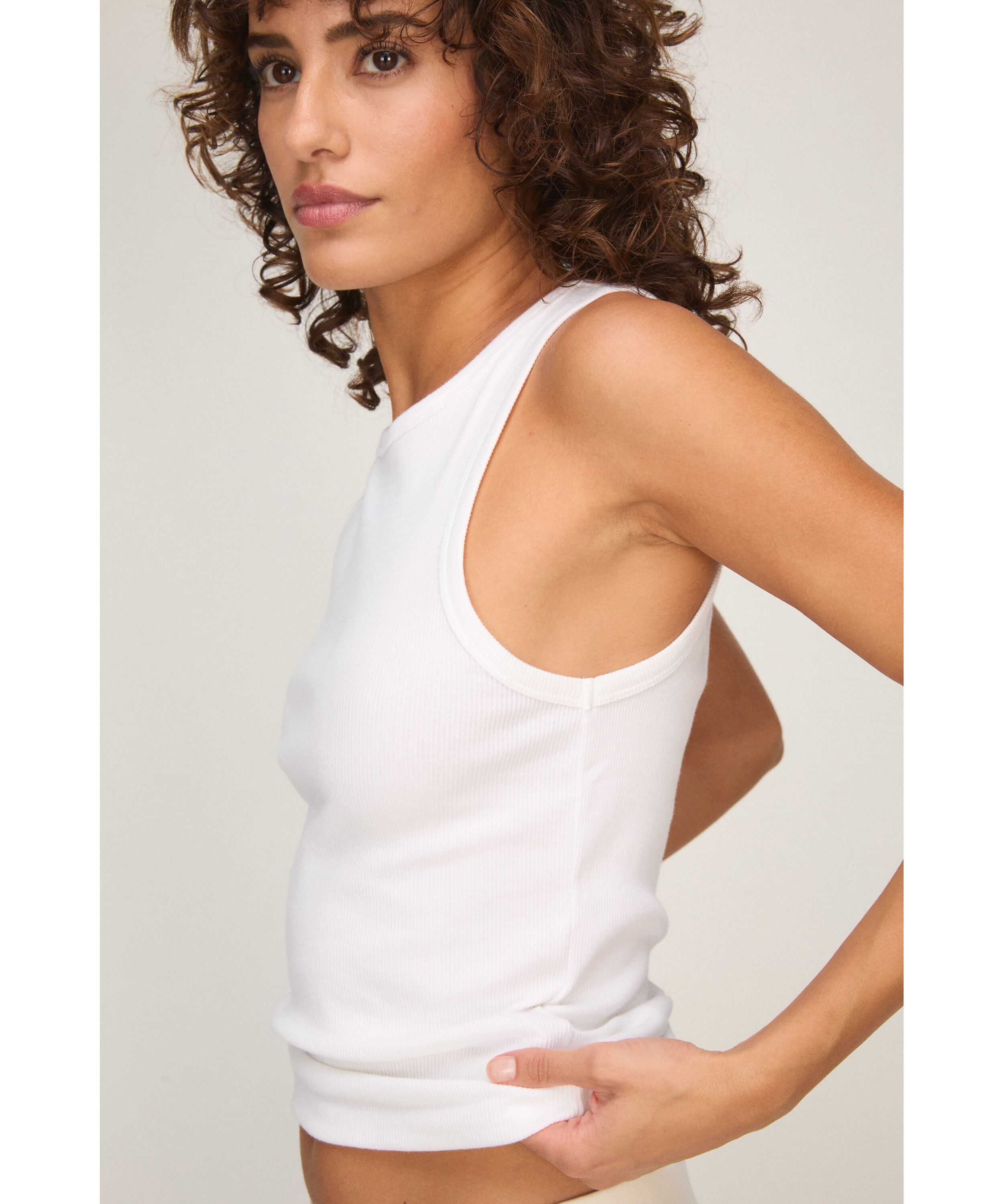 Tanktop aus gerippter Baumwolle, Weiß Tanktop aus gerippter Baumwolle, Weiß