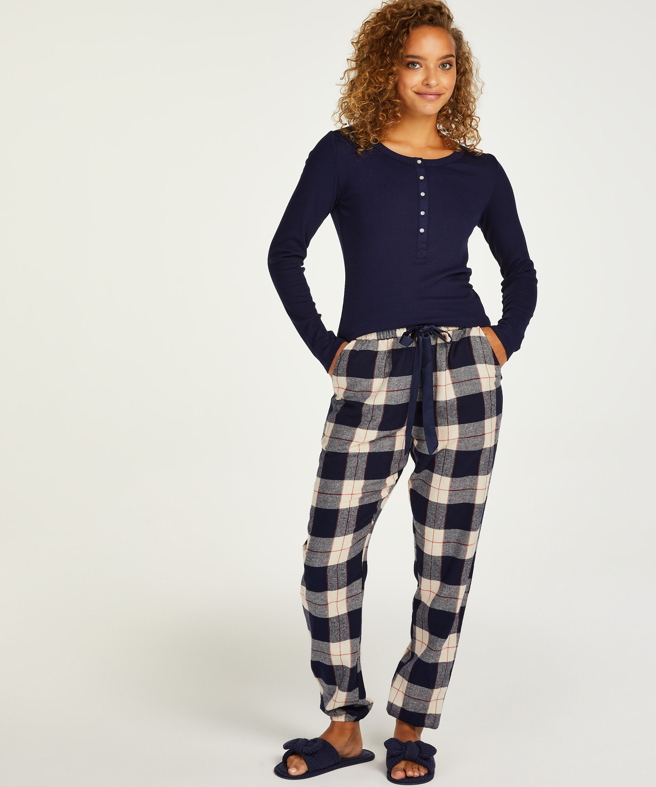 Pantalon de pyjama Twill Check Cuff, Bleu