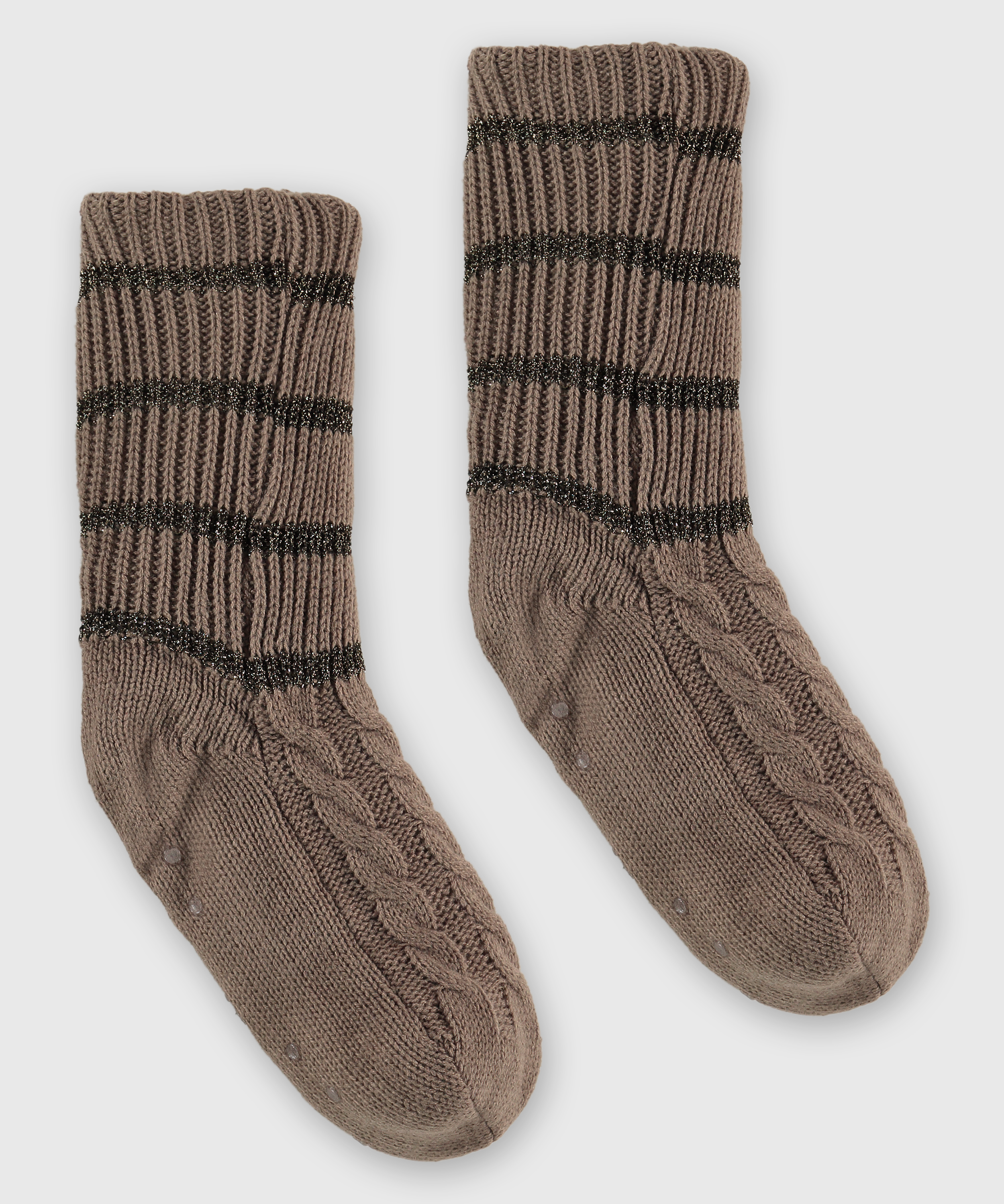 Chaussettes en tricot lurex, marron, main