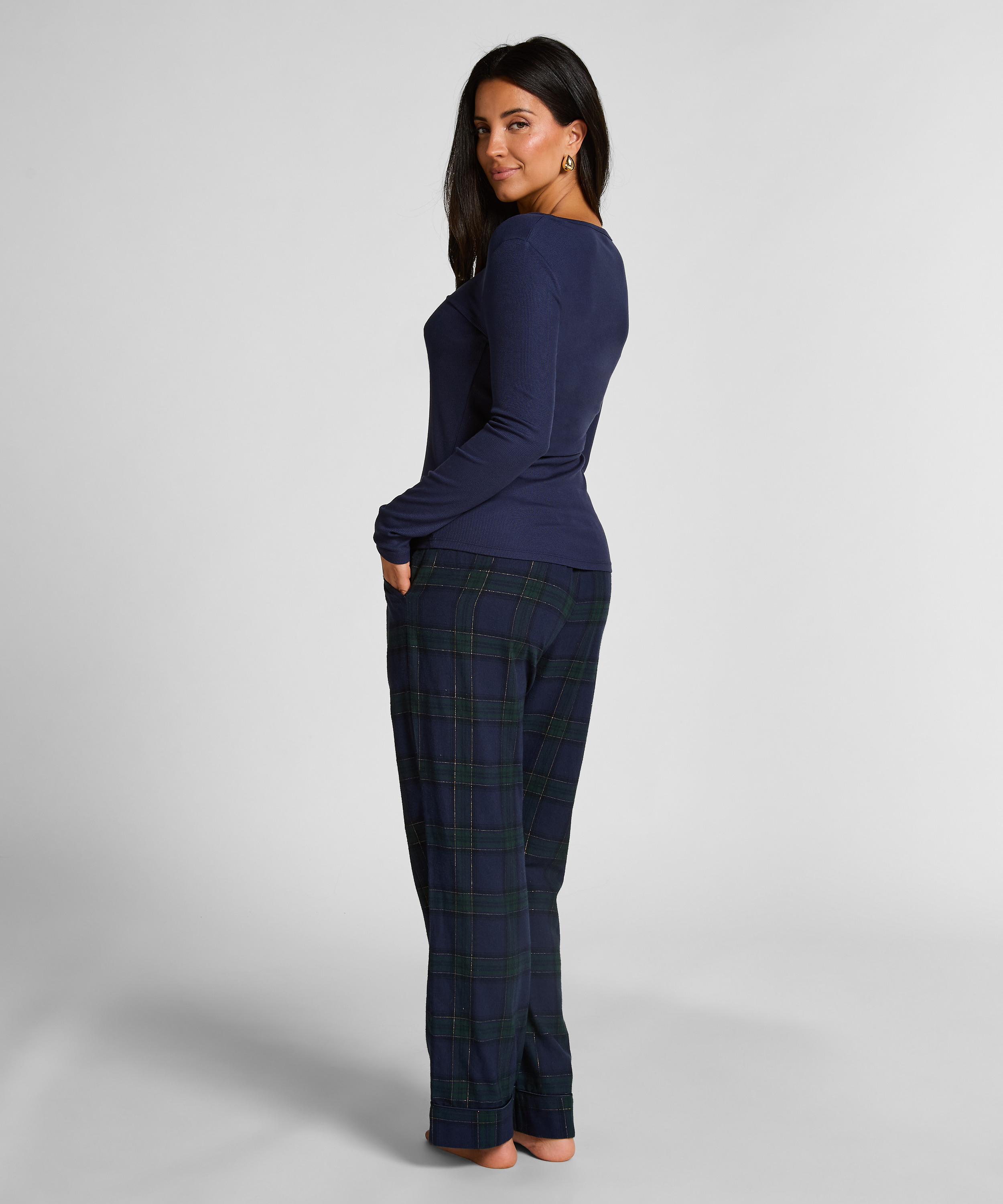 Haut de pyjama à manches longues Henley, Bleu, main