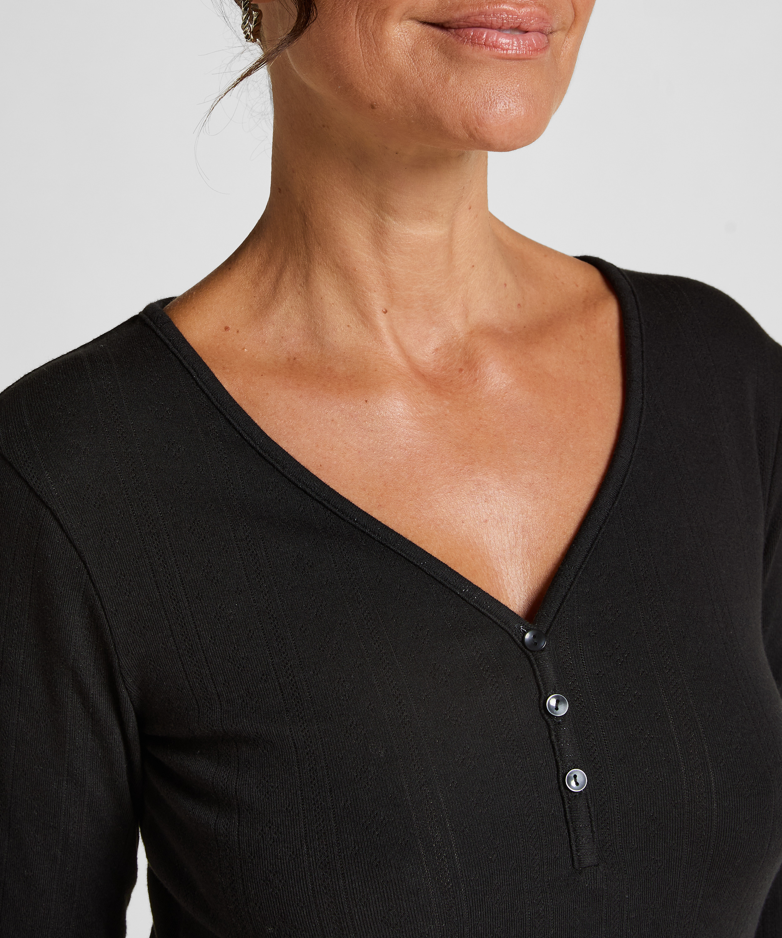 Pyjama-Oberteil Henley, Schwarz, main