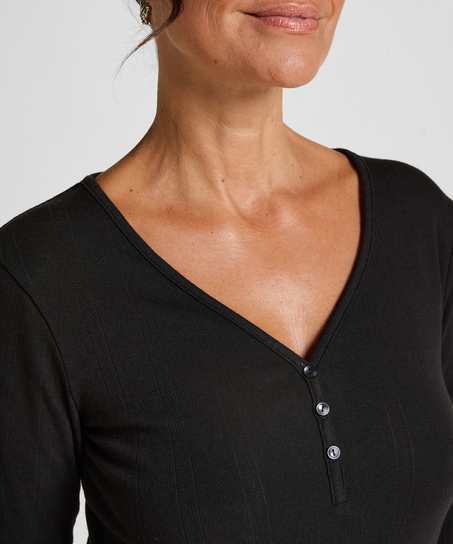 Pyjama-Oberteil Henley, Schwarz