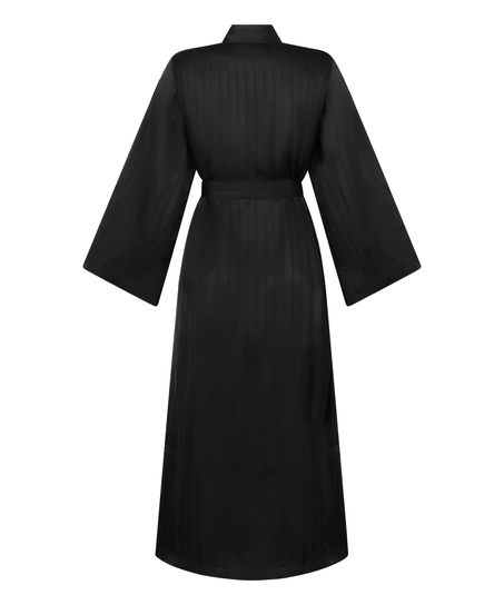 Satin-Kimono mit Nadelstreifen, Schwarz