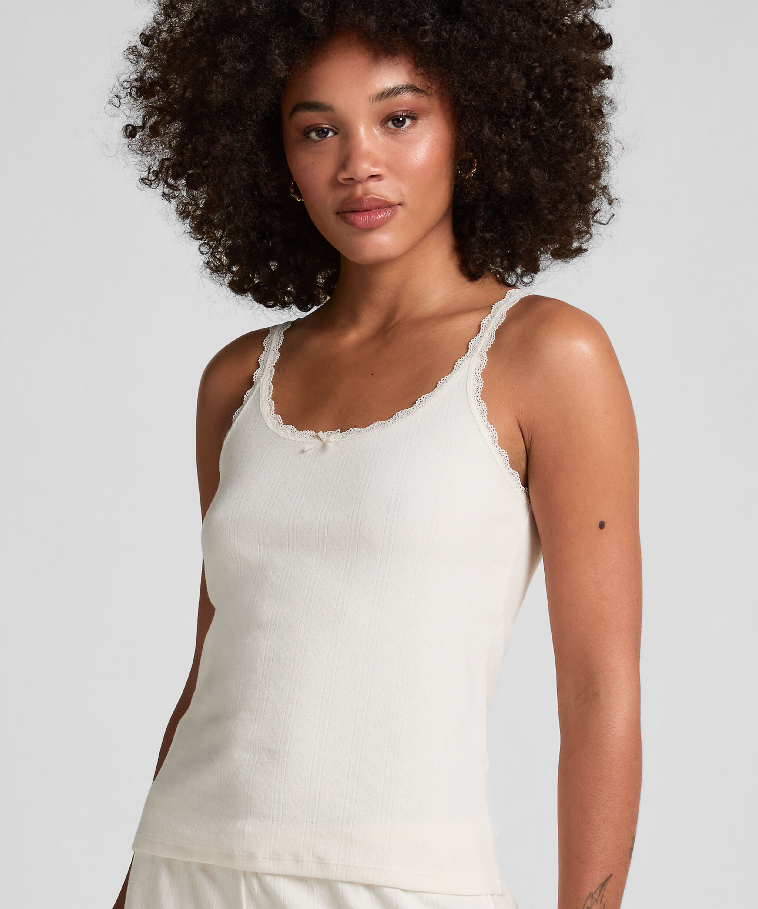 Débardeur Pointelle, Blanc Débardeur Pointelle, Blanc