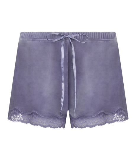 Shorts aus Velours mit Spitze, Lila