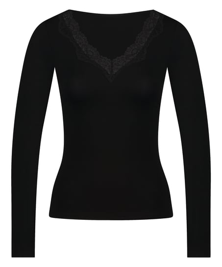 Pyjamatop langärmelig Jersey, Schwarz