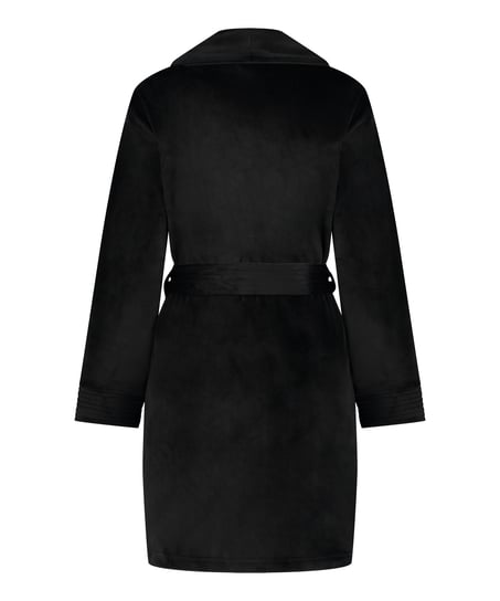 Kurzer Bademantel Velours, Schwarz