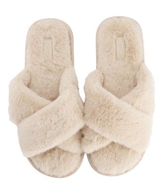 Chaussons Crossed Fake Fur, Beige, main Chaussons Crossed Fake Fur, Beige