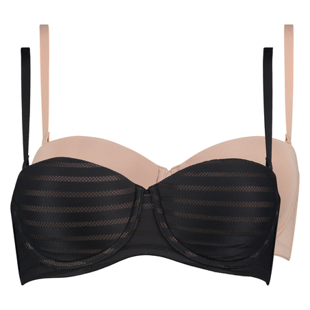 Vorgeformte Strapless-Bügel-BHs im Zweierpack, Schwarz