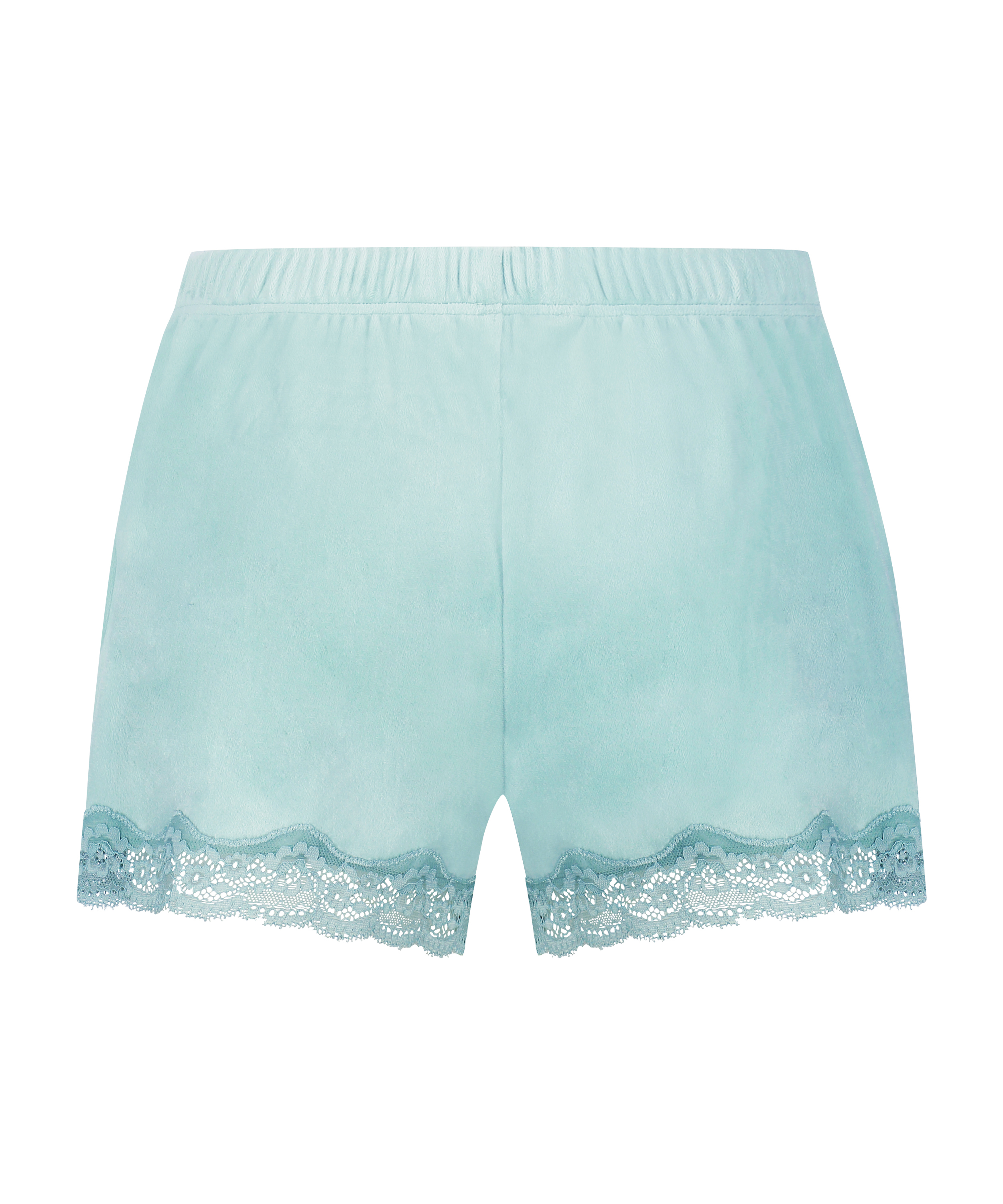 Shorts aus Velours mit Spitze, Gr&uuml;n, main