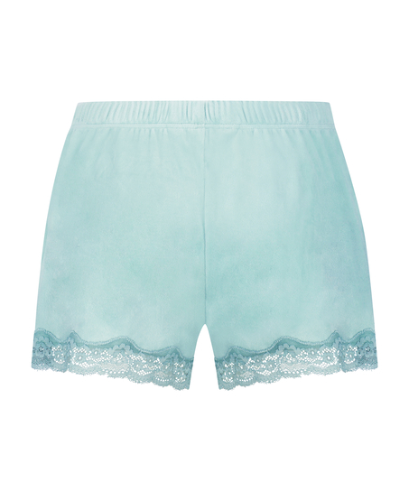 Shorts aus Velours mit Spitze, Gr&uuml;n