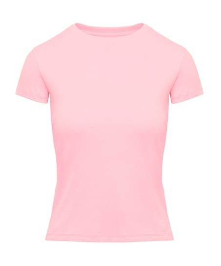 Haut de pyjama manches courtes rib crew neck, Rose