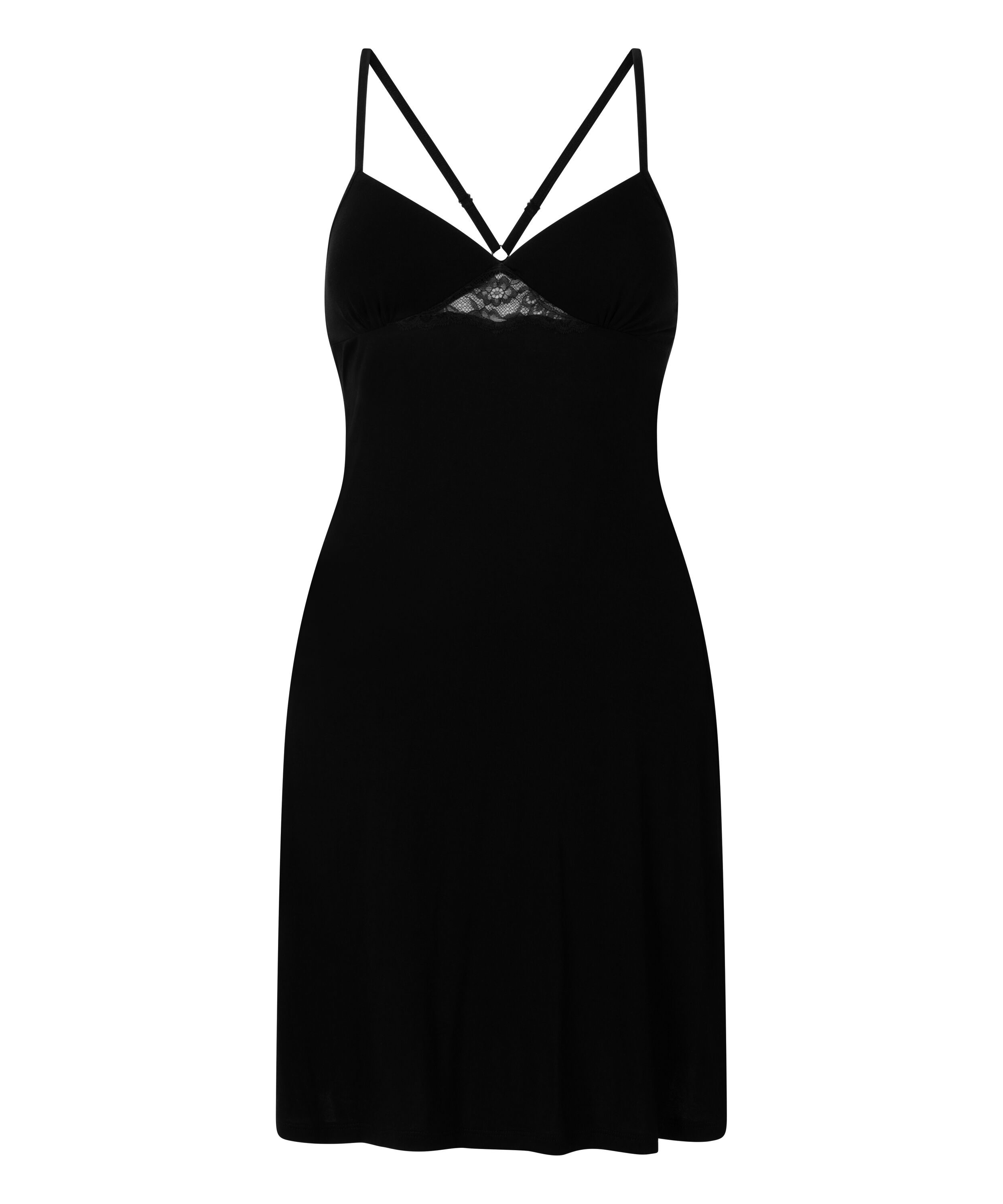 Jersey-Slipdress mit Spitze am R&uuml;cken, Schwarz