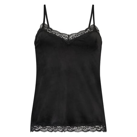 Cami Top Velours Lace, Schwarz