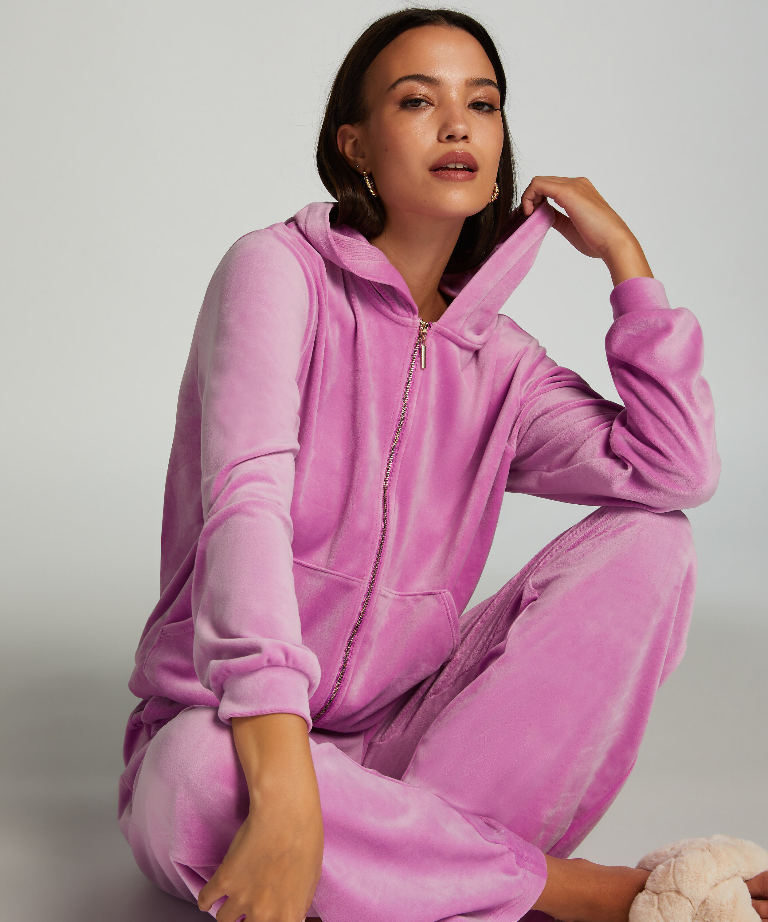 Hoodie Jacke Velours, Rose