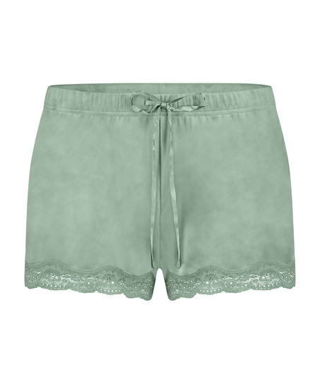 Shorts aus Velours mit Spitze, Grün