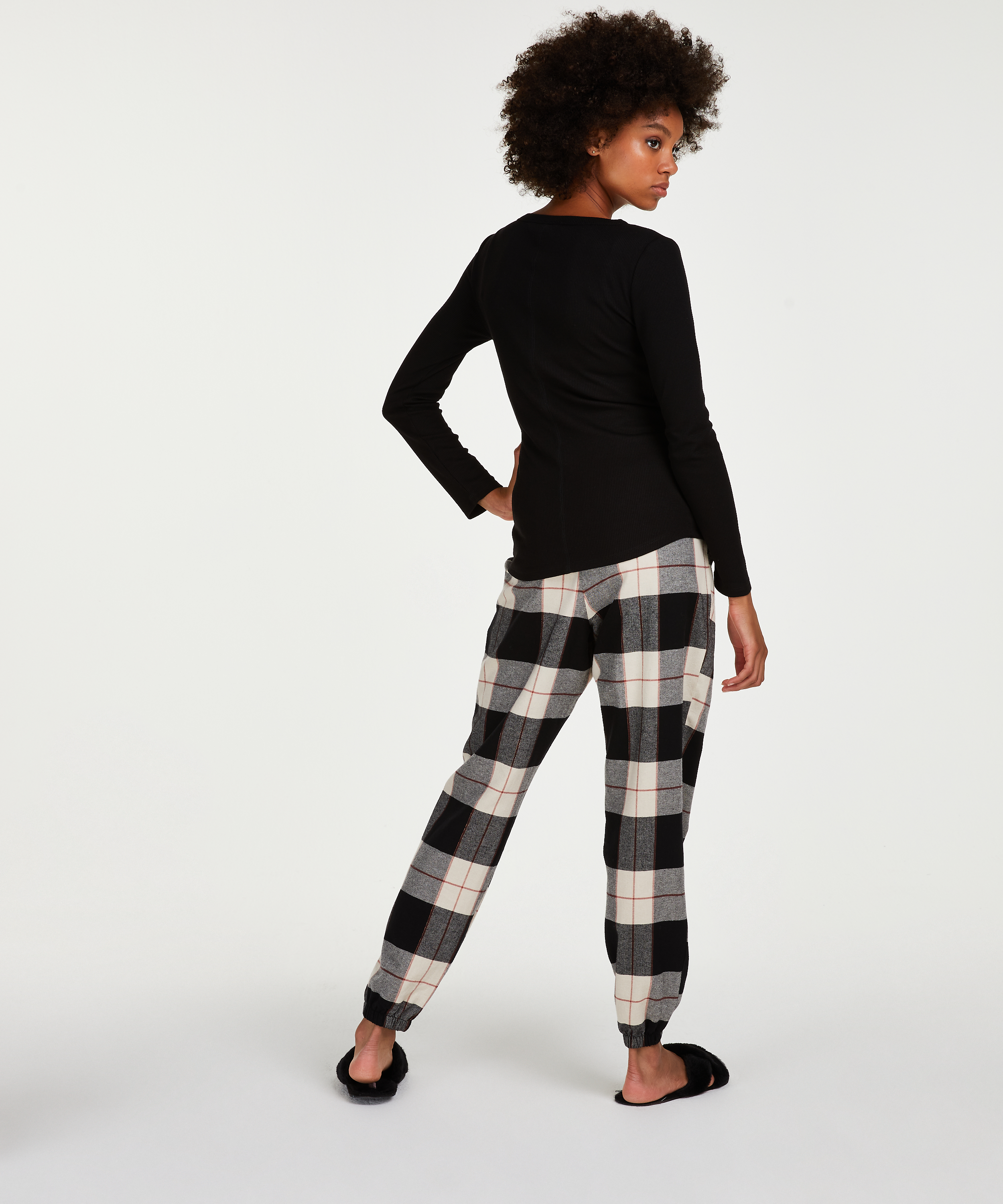 Pyjamahose Twill Check, Schwarz, main