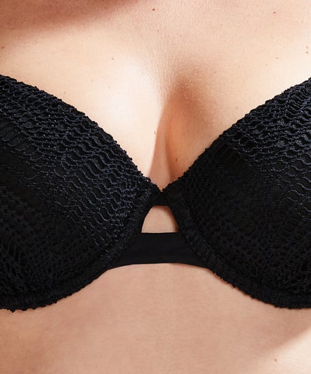 Crochet Bikini Top, Noir