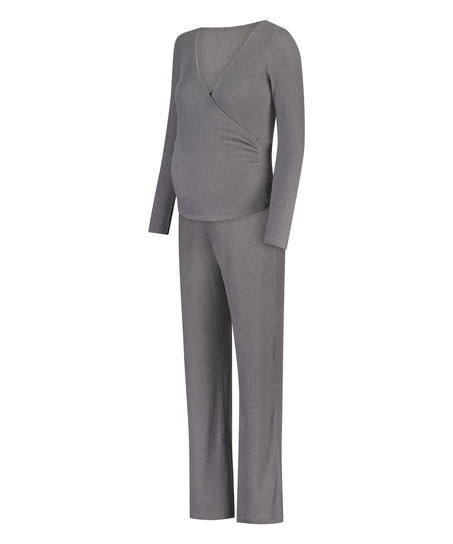 Pyjama de grossesse à côtes brossées, Gris
