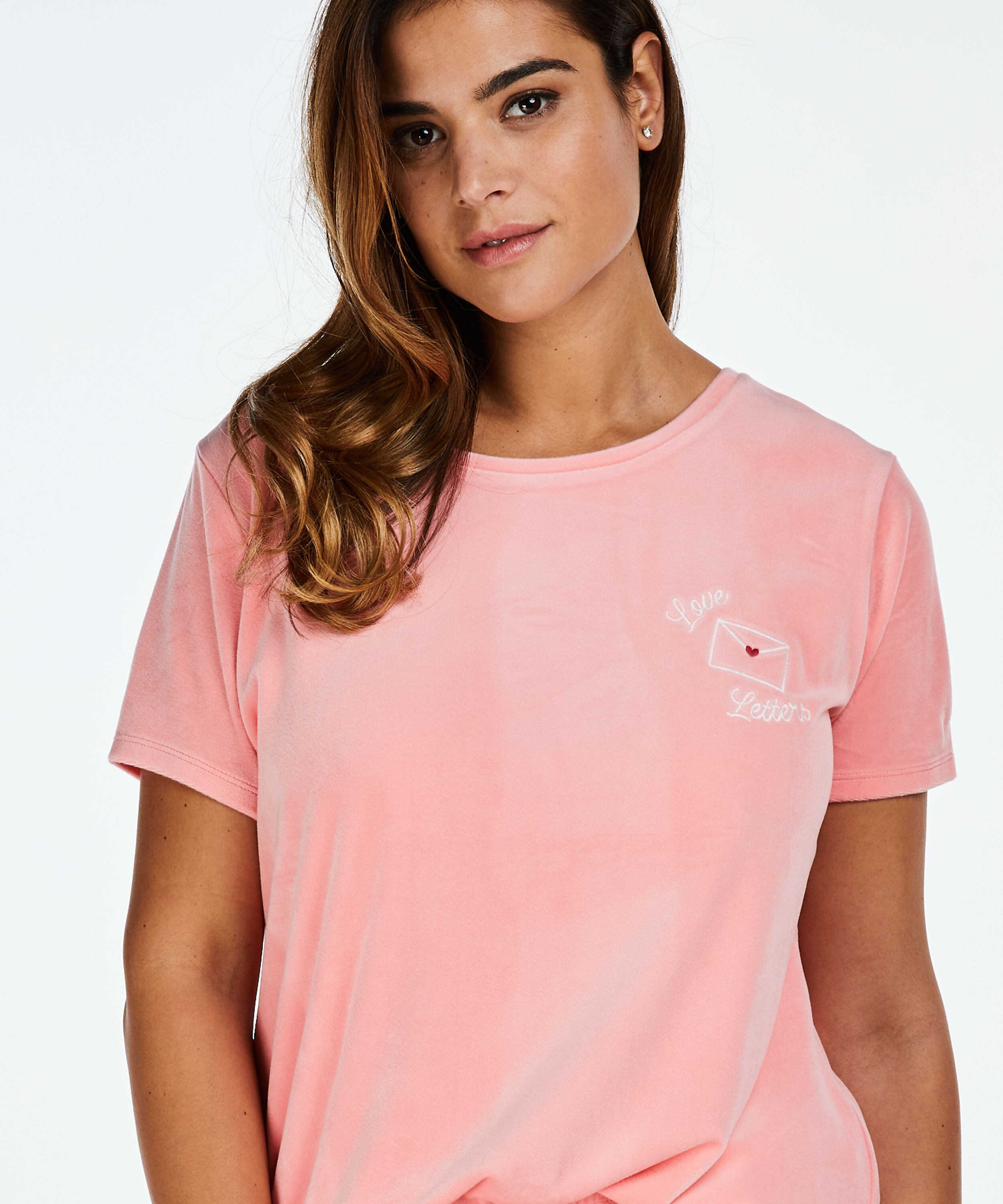 Kurz&auml;rmeliges Top aus Velours, Rose