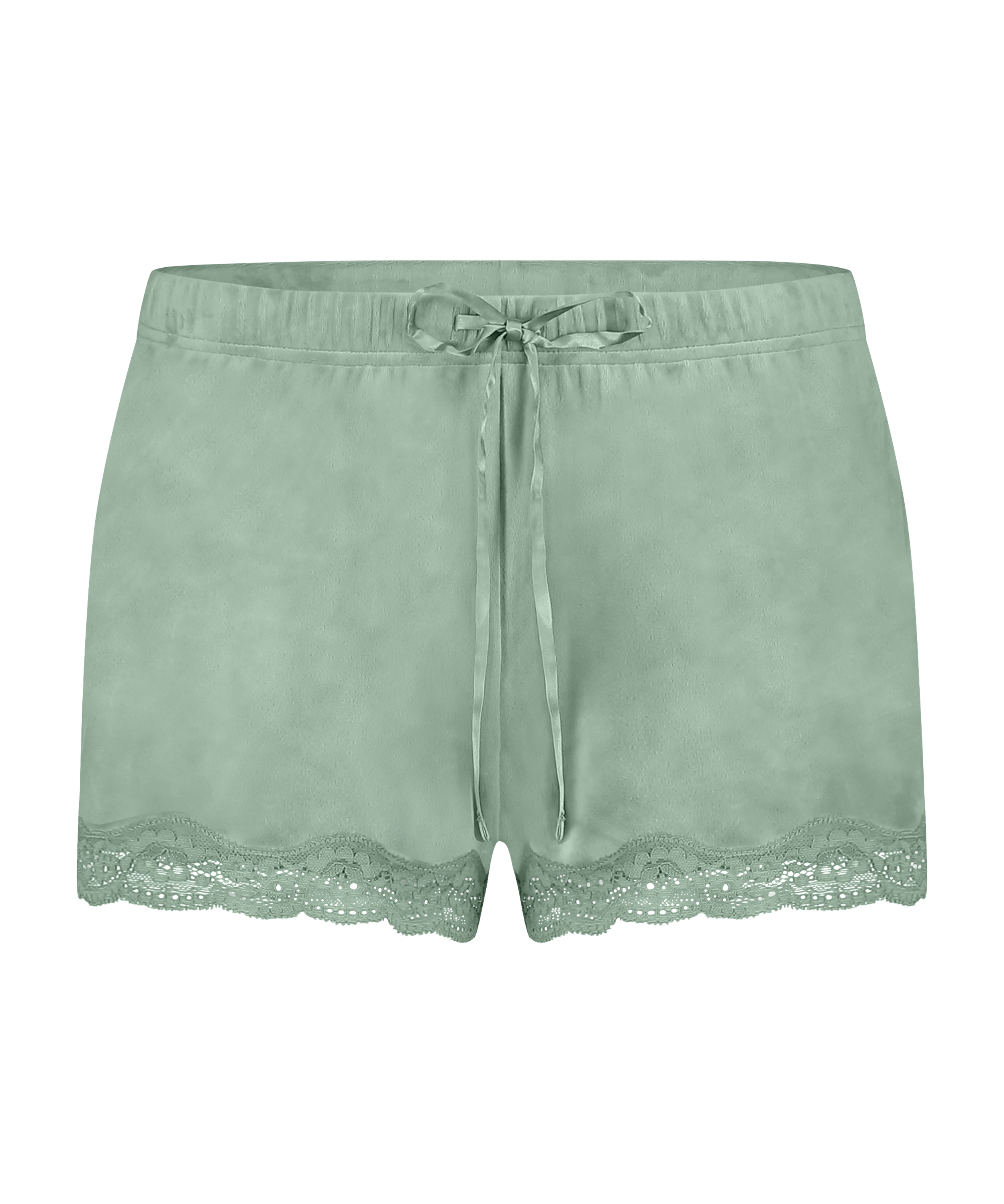 Shorts aus Velours mit Spitze, grün, main