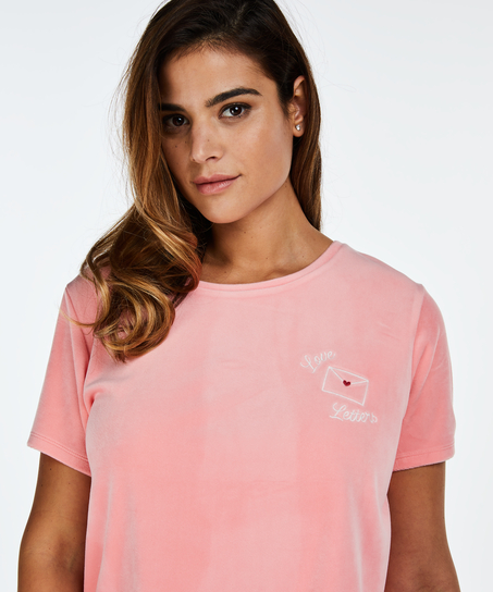 Top velours manches courtes, Rose
