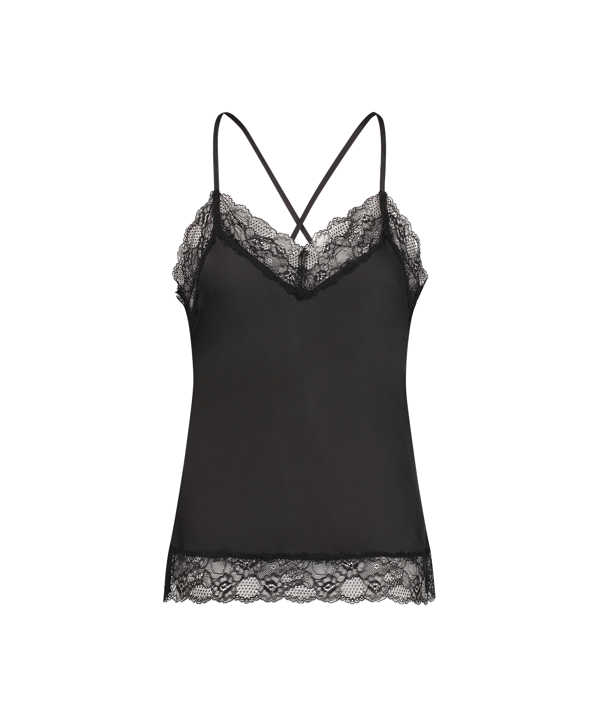 Haut de camisole Satin Dentelle, Noir, main