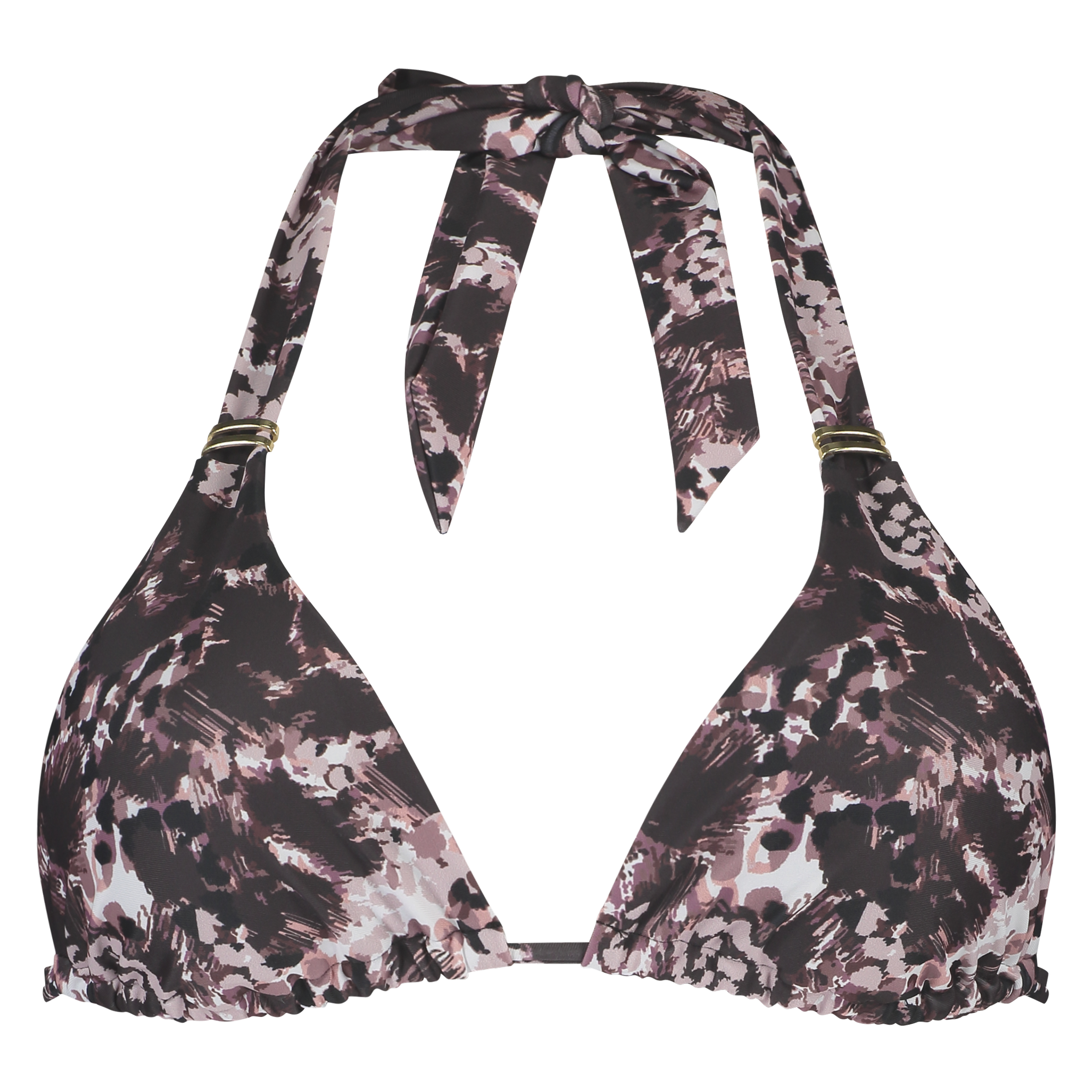 Triangel-Bikinitop mit Animal Print, Schwarz, main
