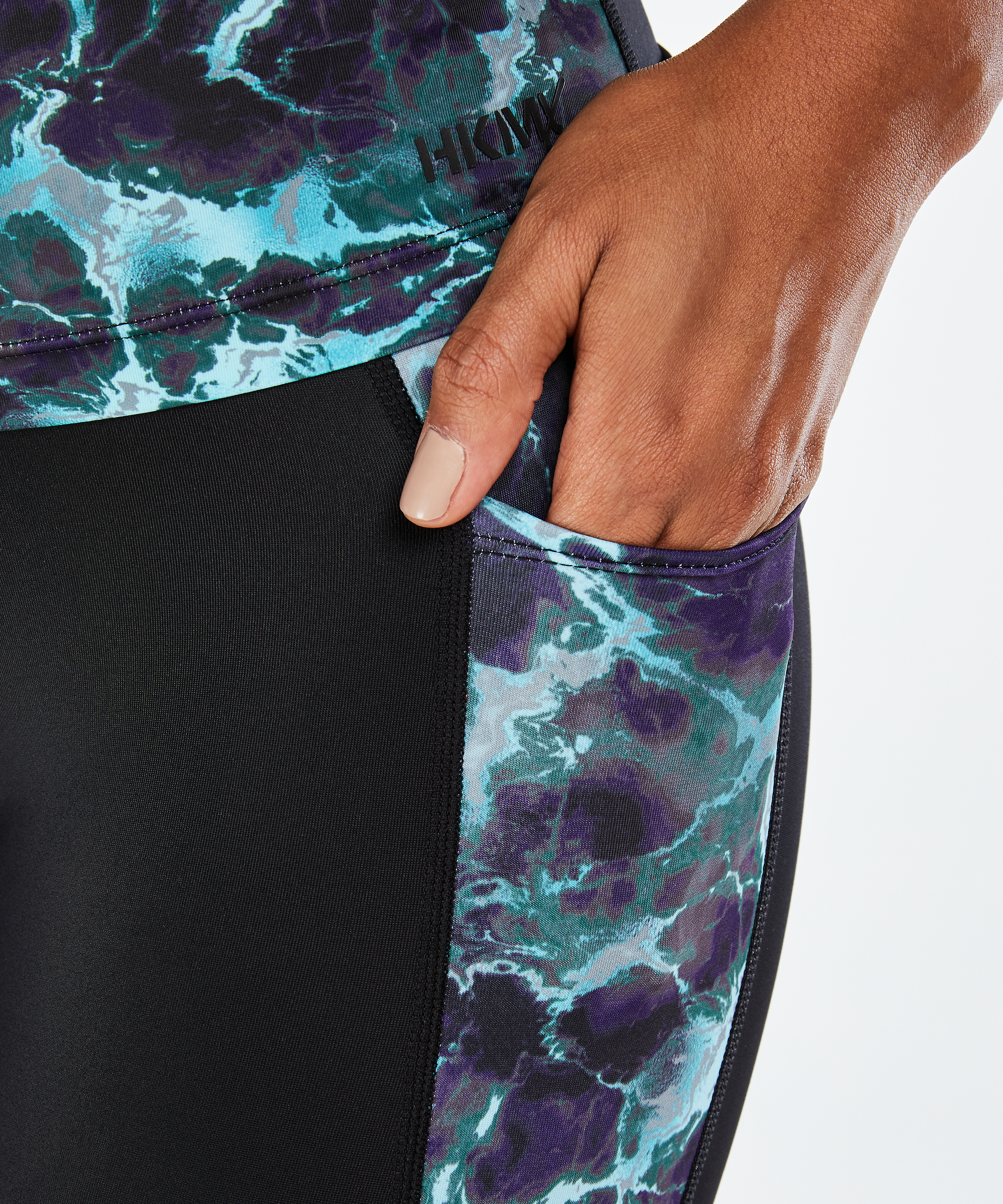 HKMX Legging de sport taille haute Marbre Niveau 3, Bleu, main