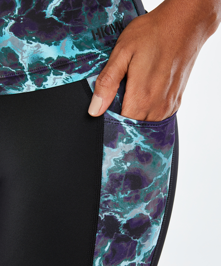 HKMX Legging de sport taille haute Marbre Niveau 3, Bleu