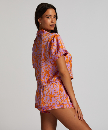 Kurzärmelige Satin-Jacke, Lila