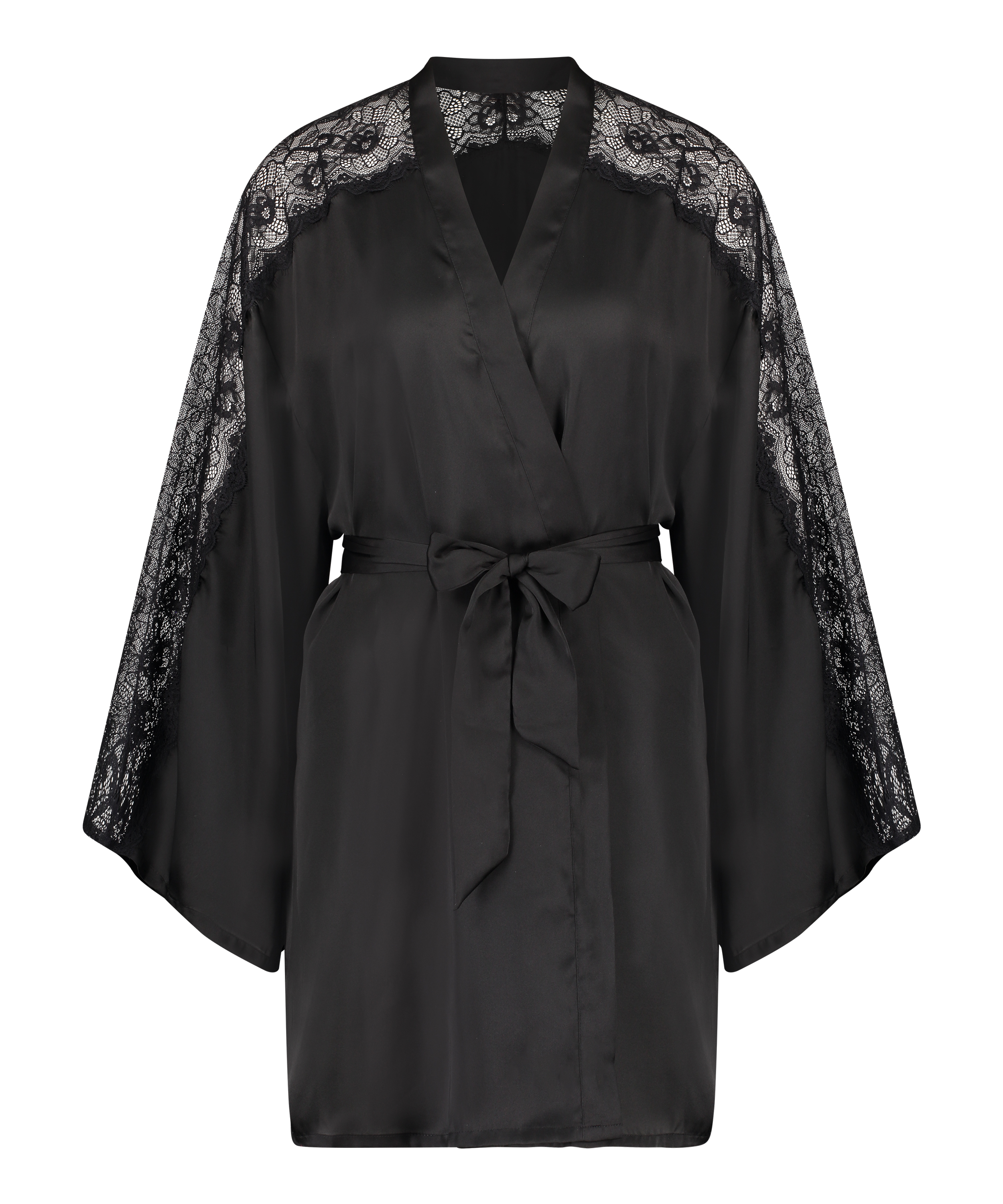 Kimono en dentelle satinée, Noir, main