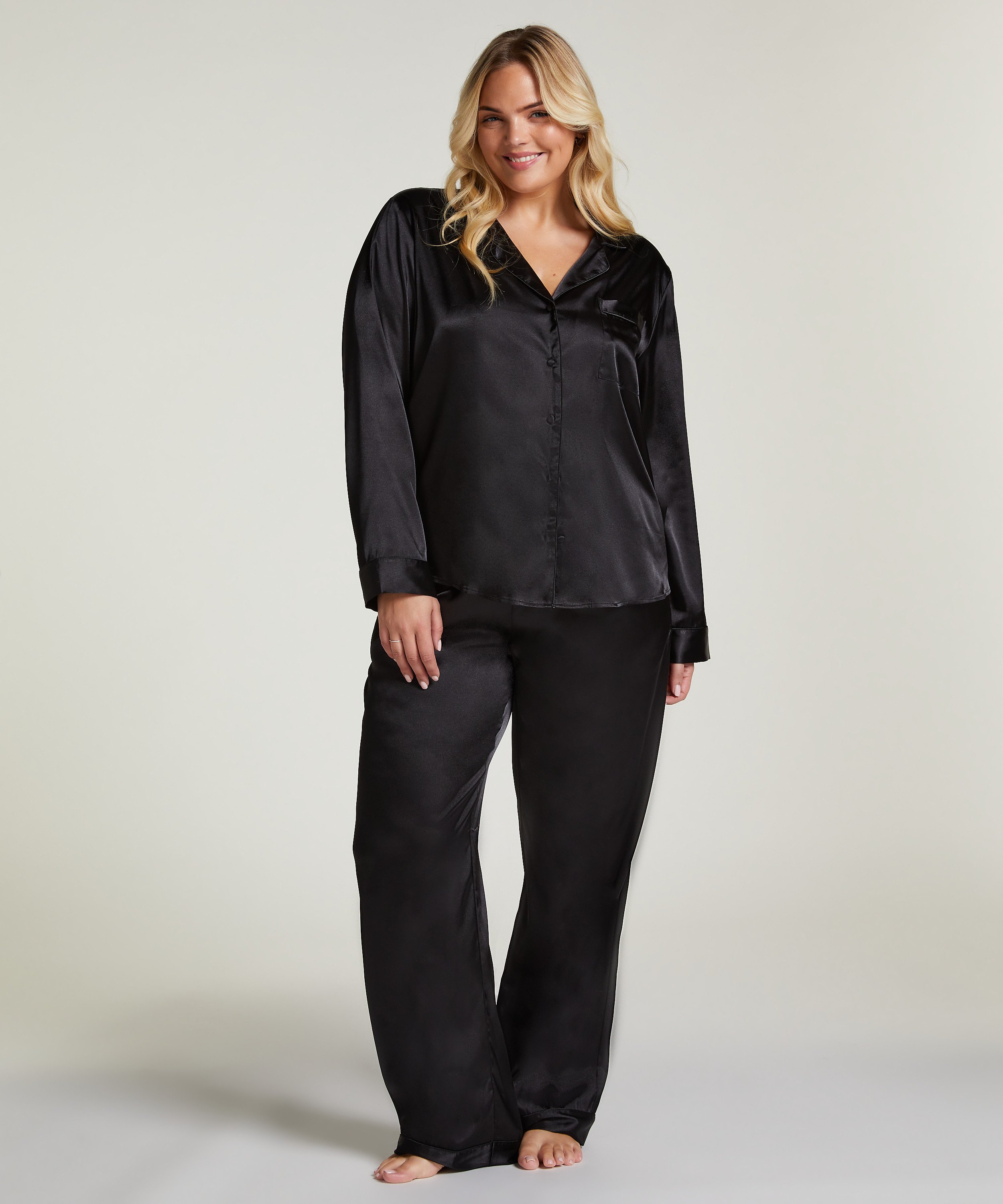 Langarmjacke Satin, Schwarz, main