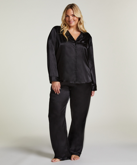 Langarmjacke Satin, Schwarz