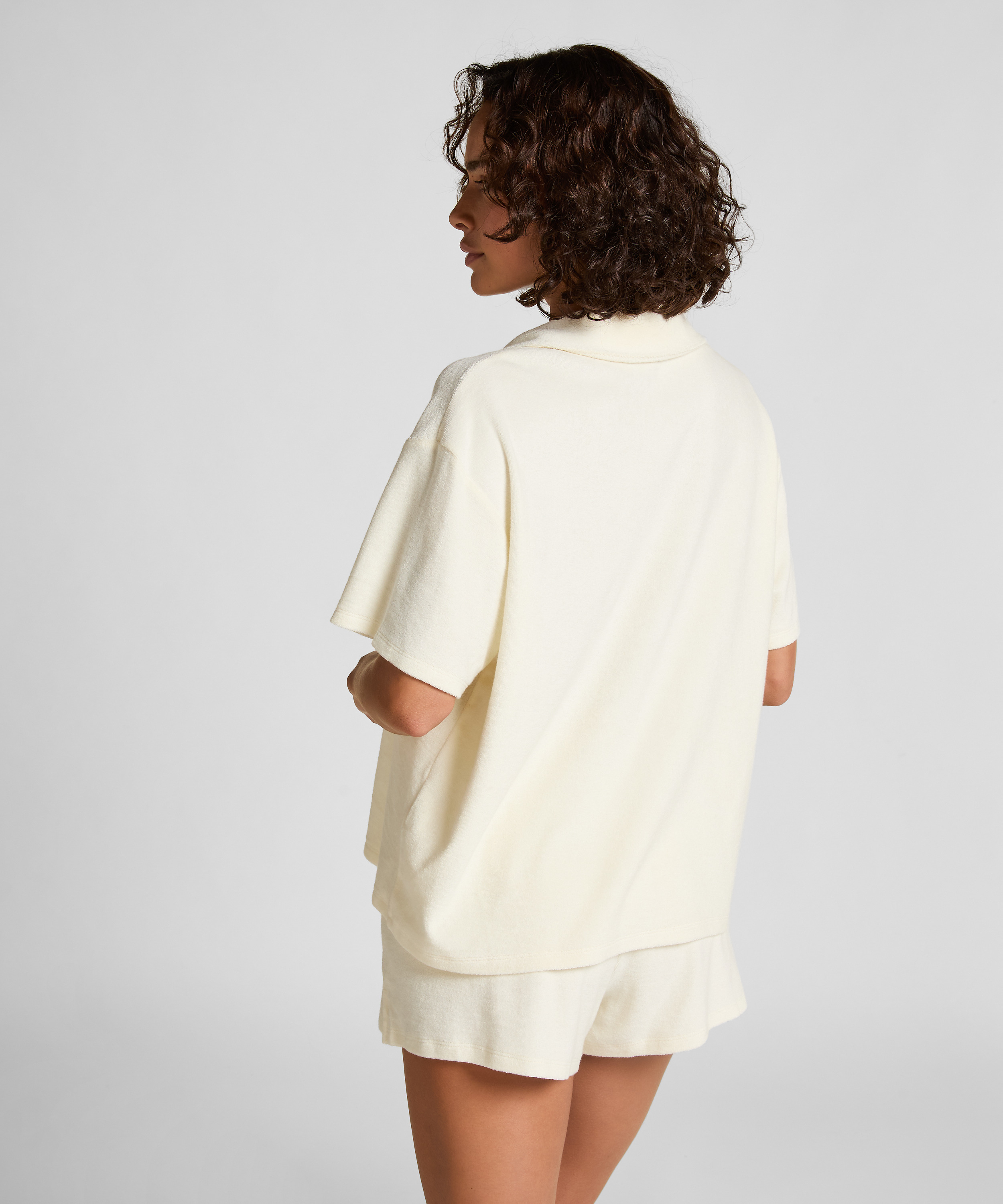 Chemise boutonnée en tissu éponge, Blanc, main