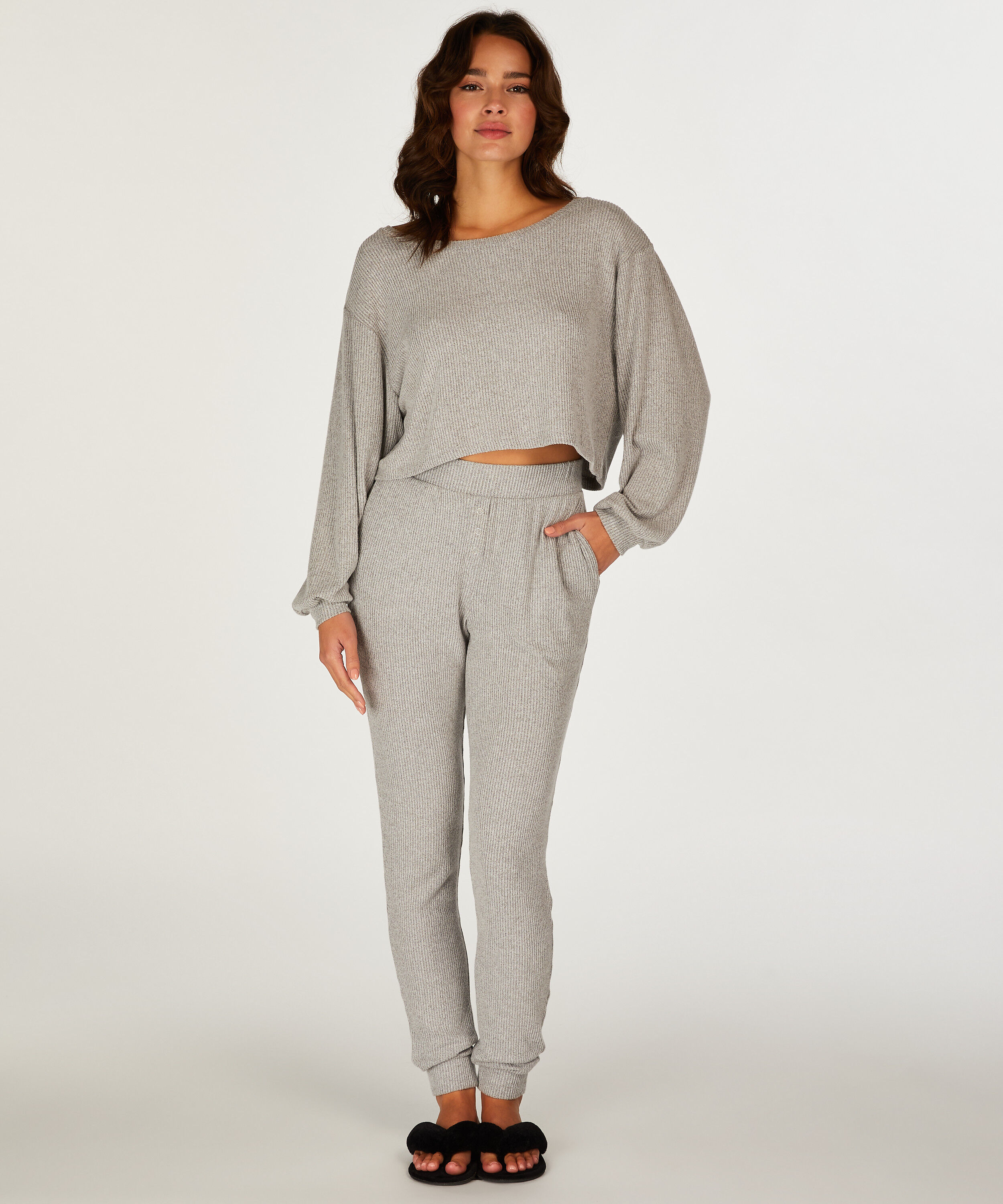 Pantalon de jogging c&ocirc;tel&eacute; &agrave; boutons, Gris