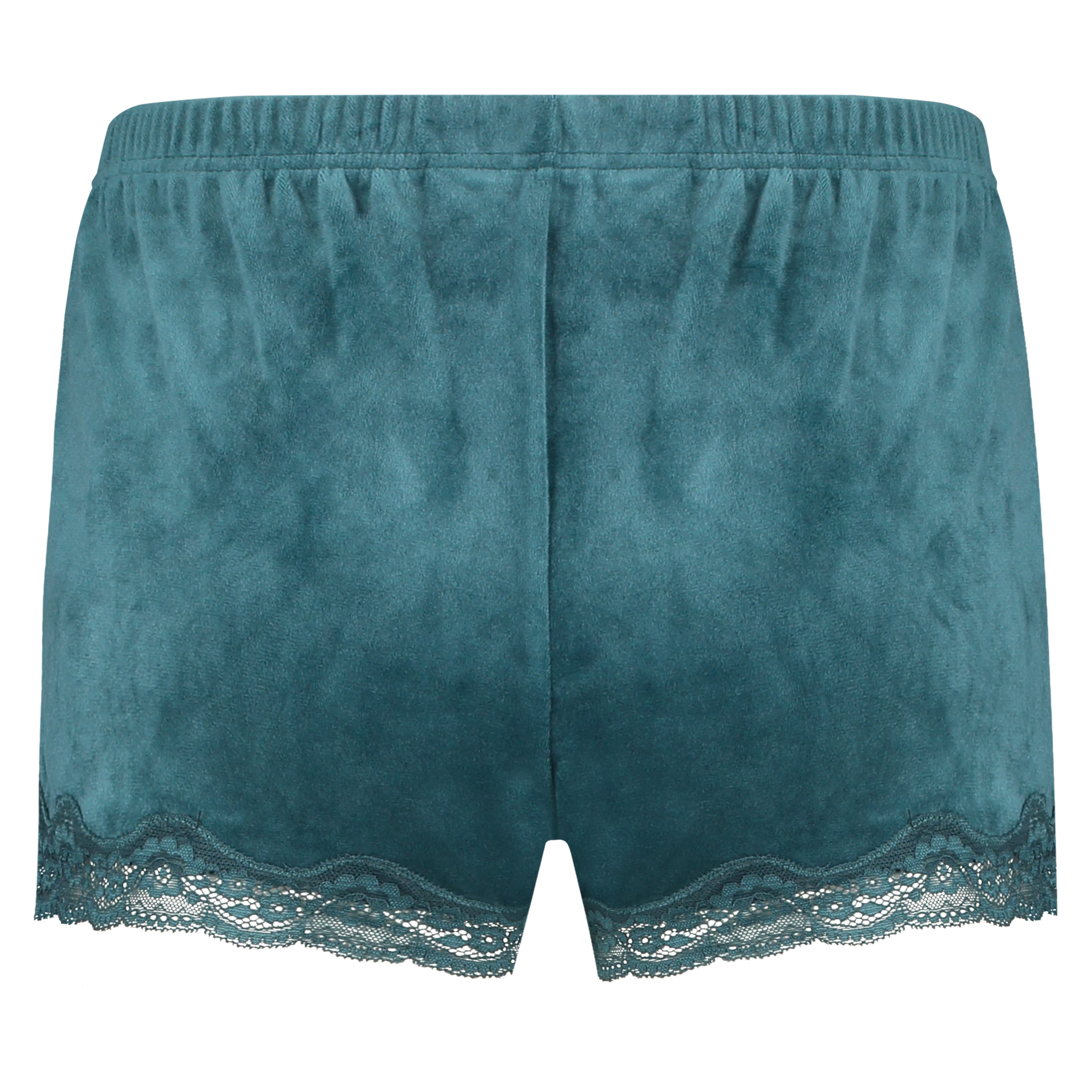 Shorts aus Velours mit Spitze, Blau, main