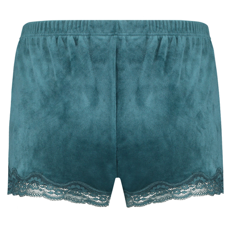 Shorts aus Velours mit Spitze, Blau