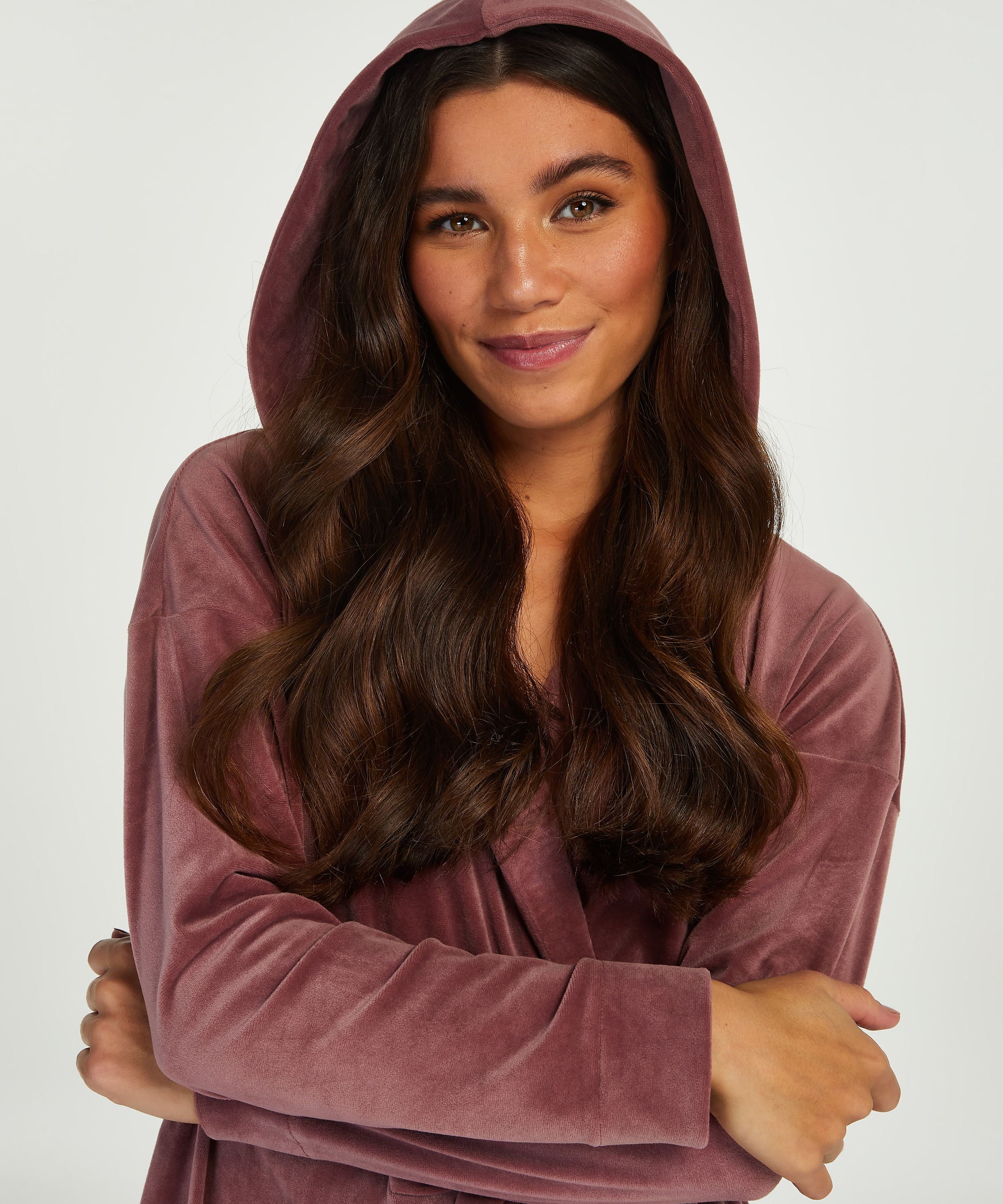 Peignoir court Velours, Violet, main