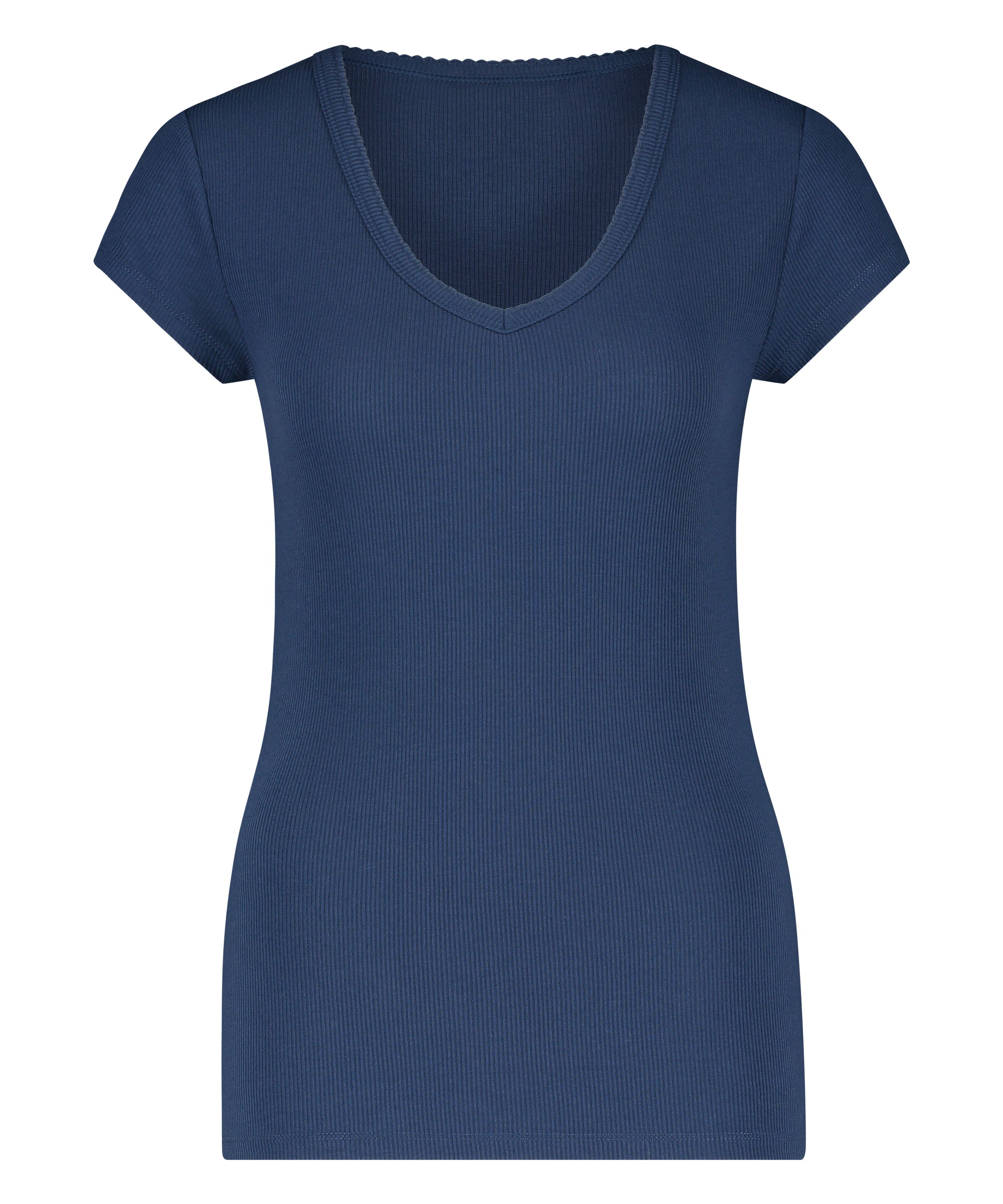 Haut de pyjama côtelé à manches courtes, Bleu, main